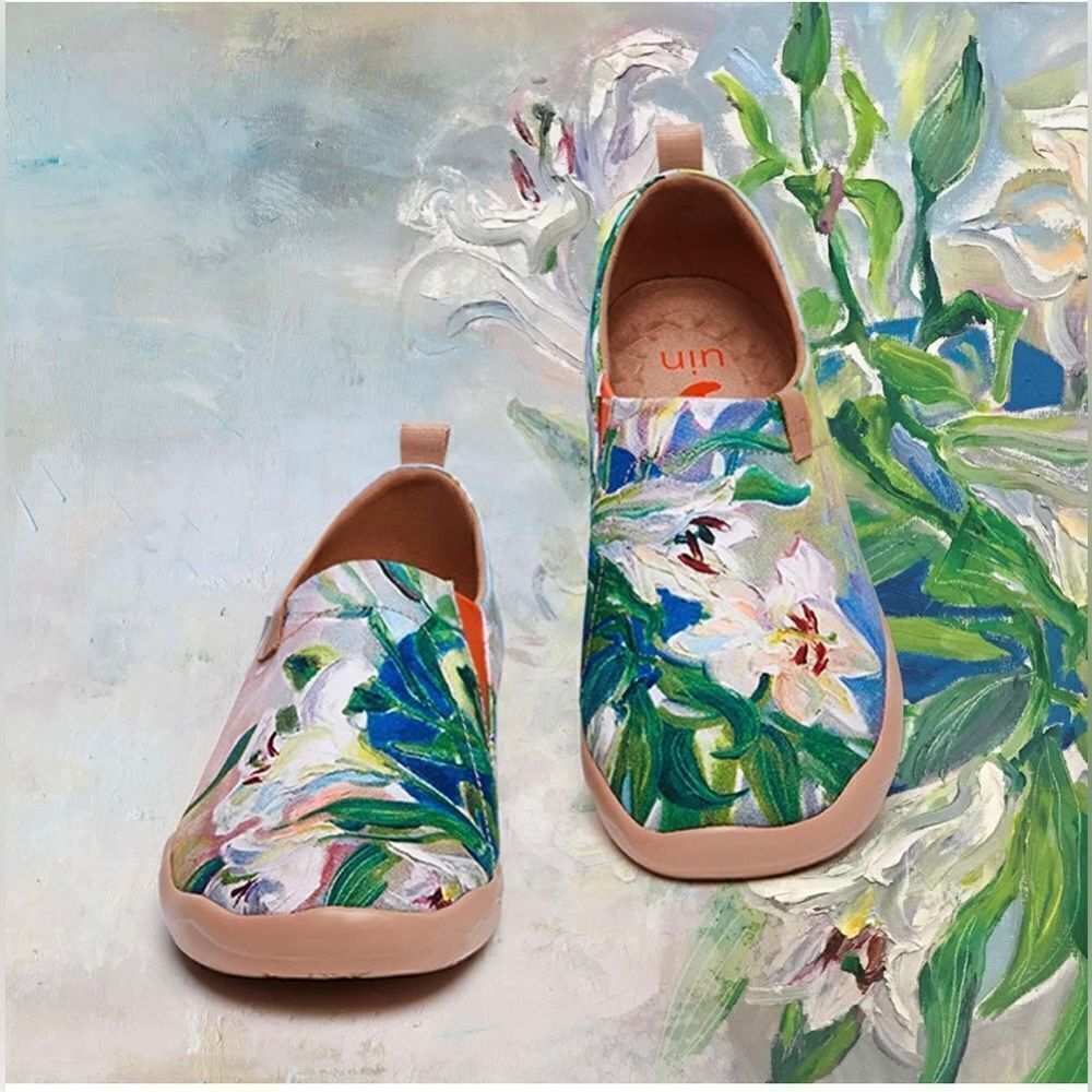 UIN Women's Floral Art Sneaker Painted Canvas Slip-On Travel Shoes(Yawning Lily) - Picture 2 of 8
